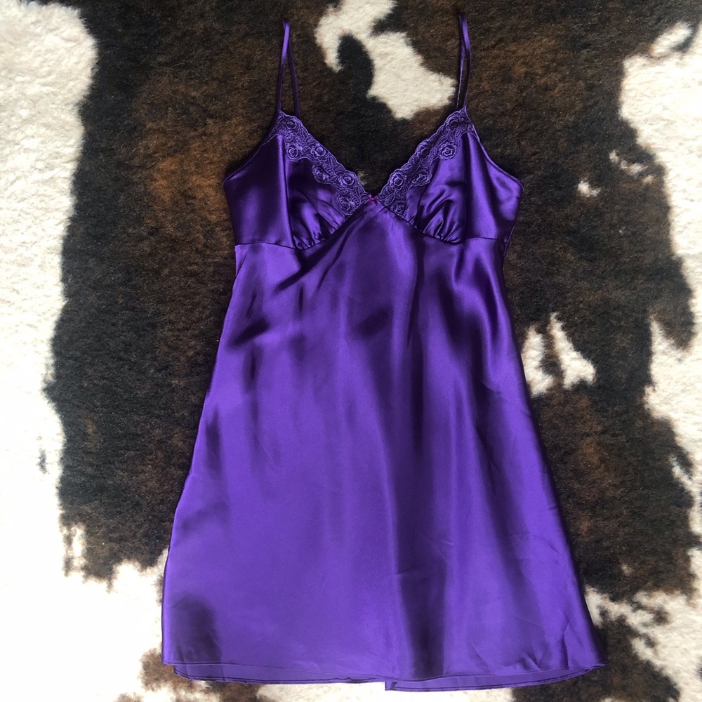 purple satin corset nightie